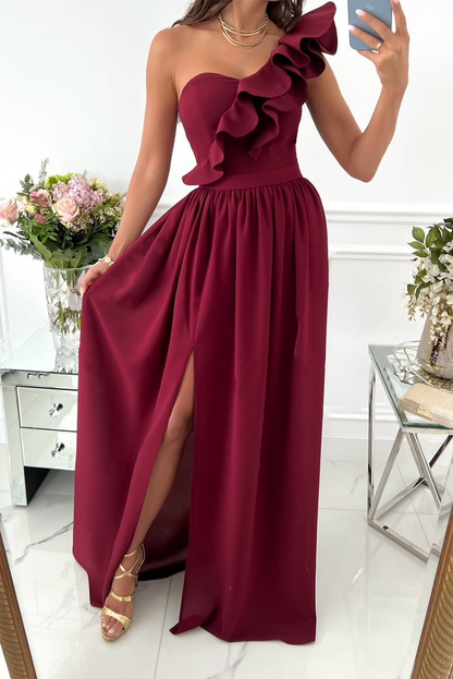 Einfarbiges Flounces Schulterkleid Rock - 6 Farben Frauen