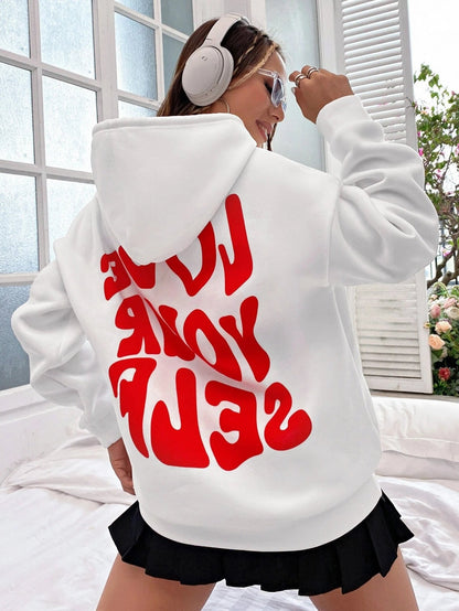Damen Hoodie Große Größen Schwarzer Kapuzenpullover mit Aufdruck