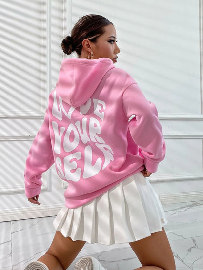 Damen Hoodie Große Größen Schwarzer Kapuzenpullover mit Aufdruck