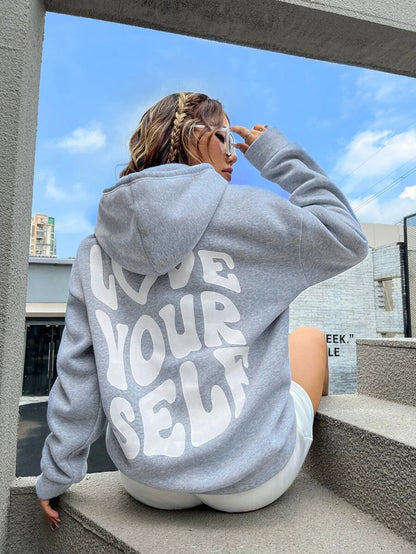 Damen Hoodie Große Größen Schwarzer Kapuzenpullover mit Aufdruck