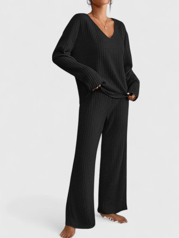Damen Lounge-Set Rippstrick Bequem Weite Hose