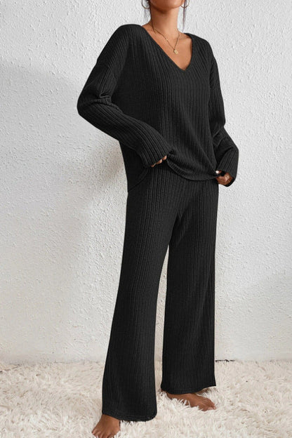 Damen Loungewear Set Zwei-Teilig Rippstrick Bequem