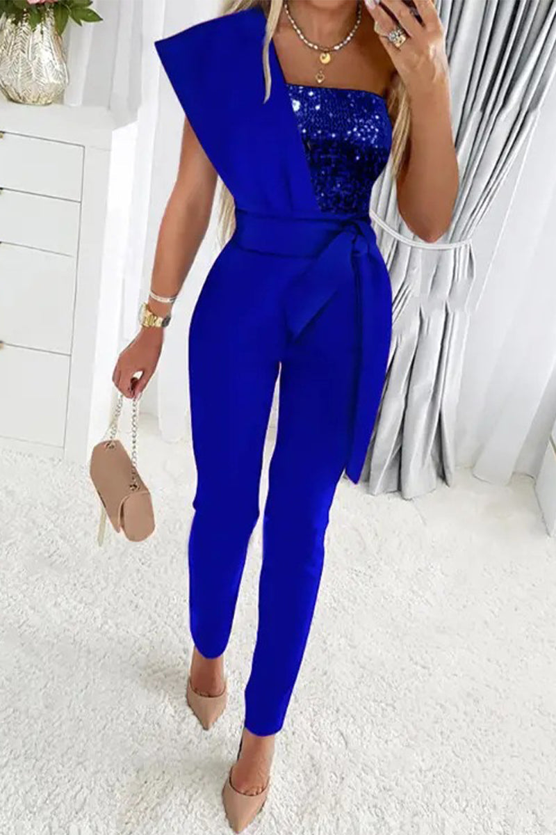 Eleganter Jumpsuit Glitzer Schulter Abendkleid Frauen