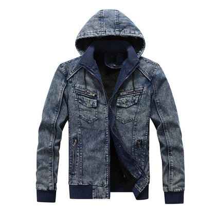 Herren Jeansjacke Gefüttert Kapuze Winter