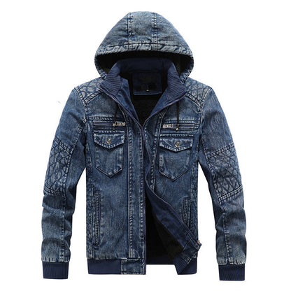 Herren Jeansjacke Kapuzenjacke Modern Schwarz