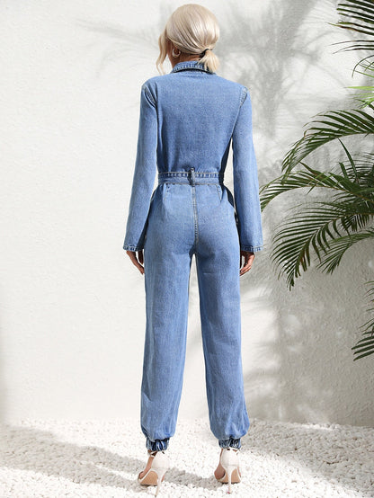 Frauen Jumpsuit mit Tasche und Gürtel Modern