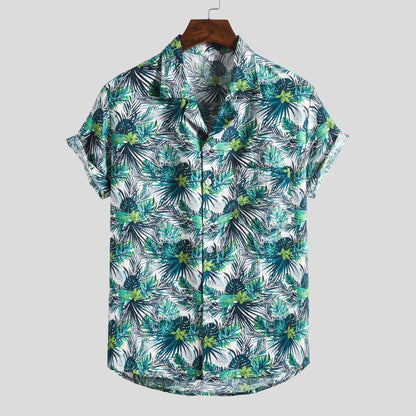 Herren Kurzarmhemd Blattmuster Sommer Bequem - BerlinGlamour