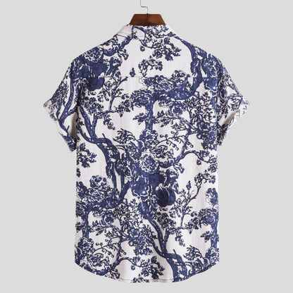 Herren Hemd Kurzarm Blumenmuster Leger Modern