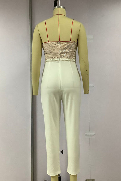 Sexy Trägerloses Overall mit Pailletten Bestickung