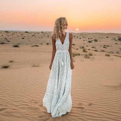 Boho Kleid mit V-Ausschnitt A-Linie Patchwork Design