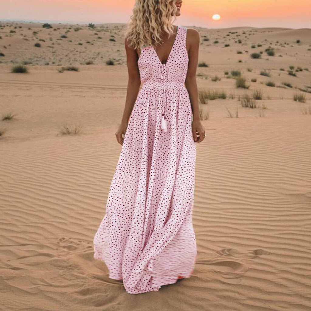 Boho Kleid mit V-Ausschnitt A-Linie Patchwork Design