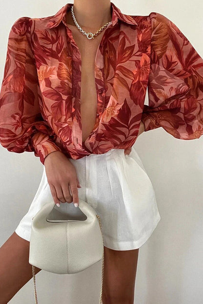 Blumenbluse Damen Puffärmel Sommer Mode