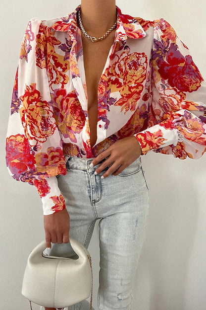 Blumenbluse Damen Puffärmel Sommer Mode - BerlinGlamour