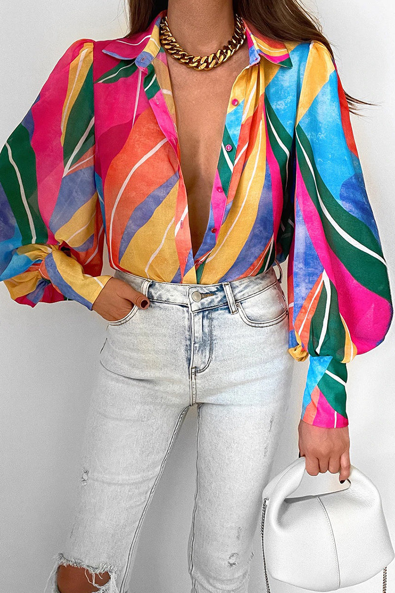 Blumenbluse Damen Puffärmel Sommer Mode