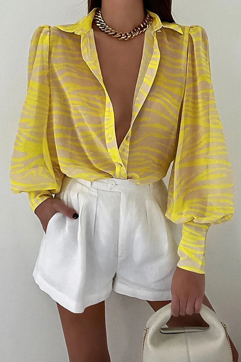 Blumenbluse Damen Puffärmel Sommer Mode