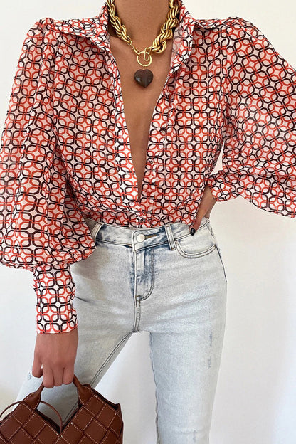 Blumenbluse Damen Puffärmel Sommer Mode