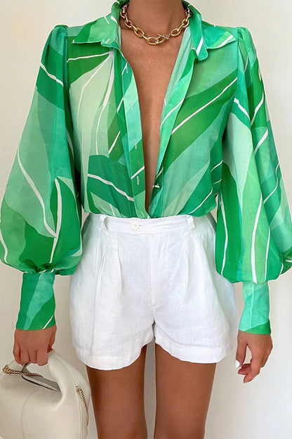Blumenbluse Damen Puffärmel Sommer Mode