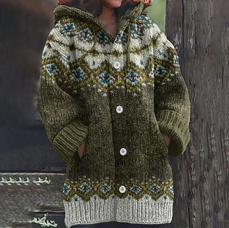Kapuzenstrickjacke Damen Fair Isle Style Warm