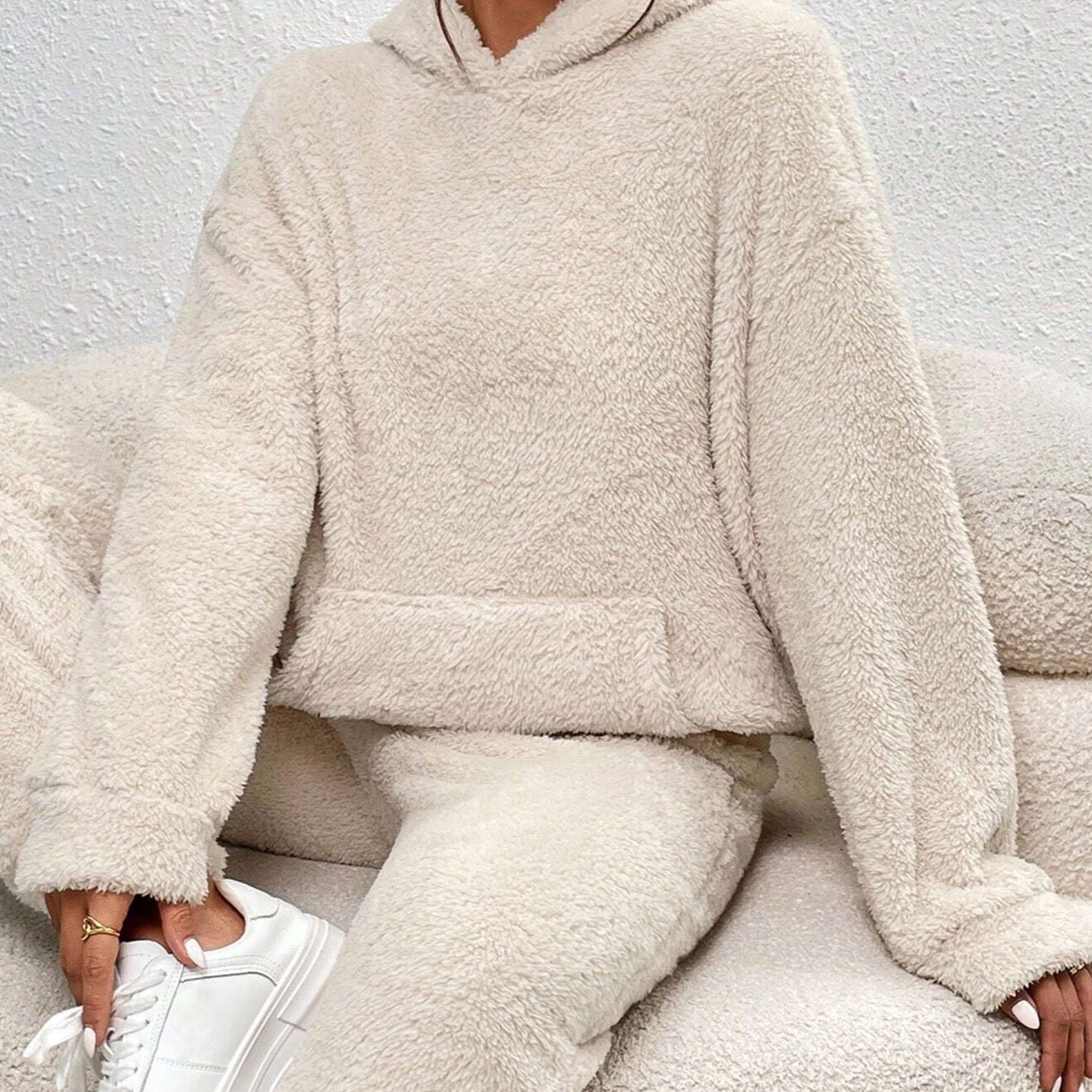 Damenschlafanzug Fleece mit Kapuze Warm Weich 2-teilig - BerlinGlamour