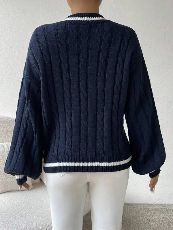 Freja | Gestreiftes Kabelstrickpullover Mit V Neck Zendoo.de