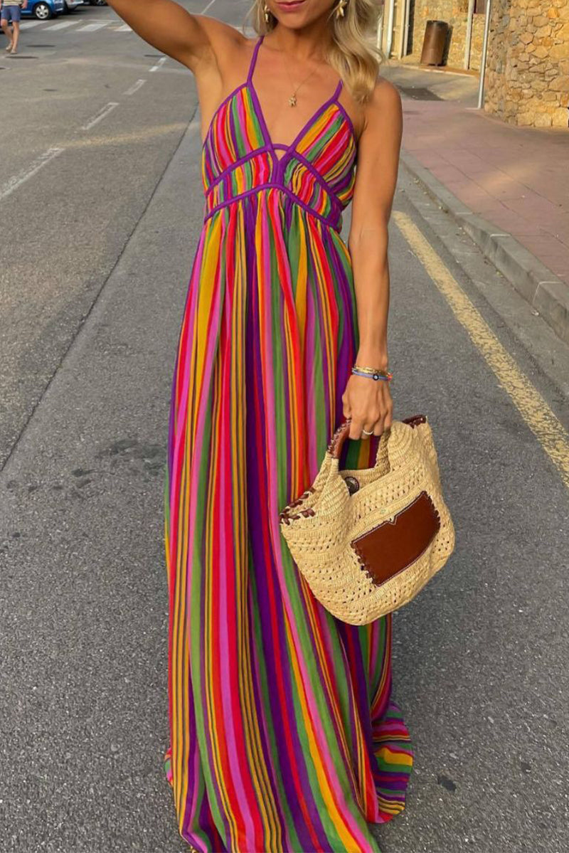 Sexy Sommerkleid Gestreift V-Ausschnitt Damenkleid - BerlinGlamour