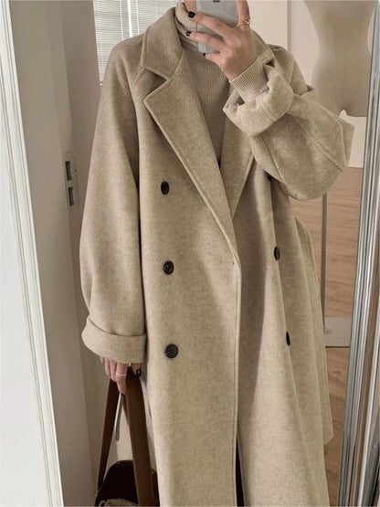 Damenschal Mantel Oversized Lang Reverskragen Mit Gürtel