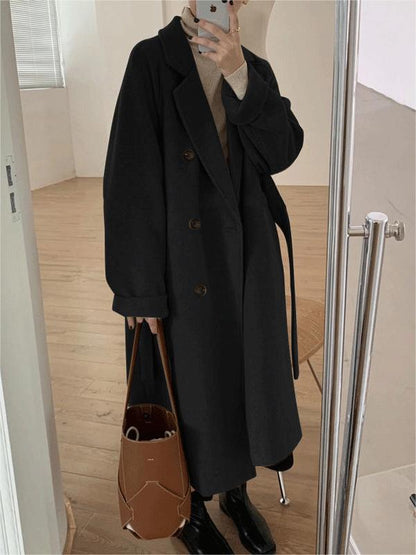 Damenschal Mantel Oversized Lang Reverskragen Mit Gürtel