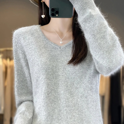 Damen Pullover V-Ausschnitt Weich Leichter Strick