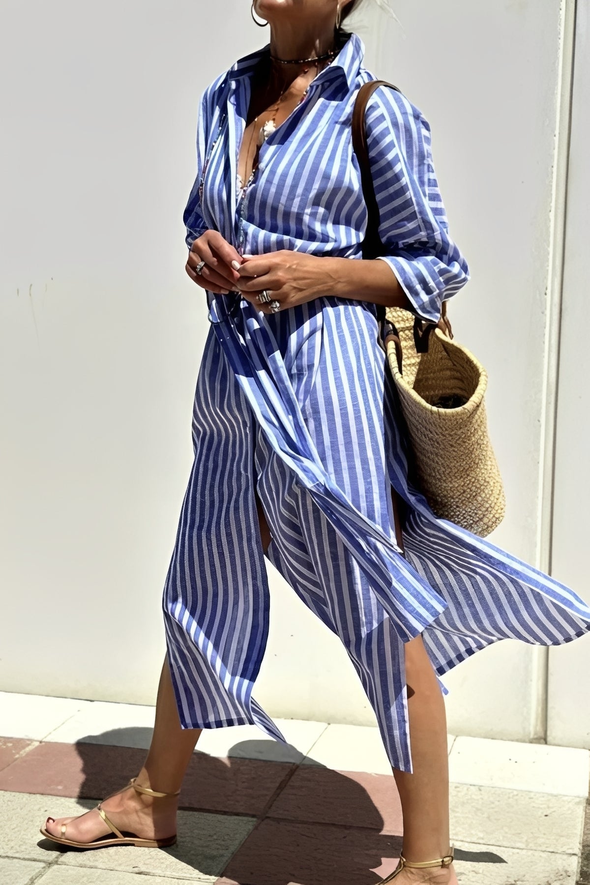 Gestreiftes Damenkleid Sommerkleid Lässig