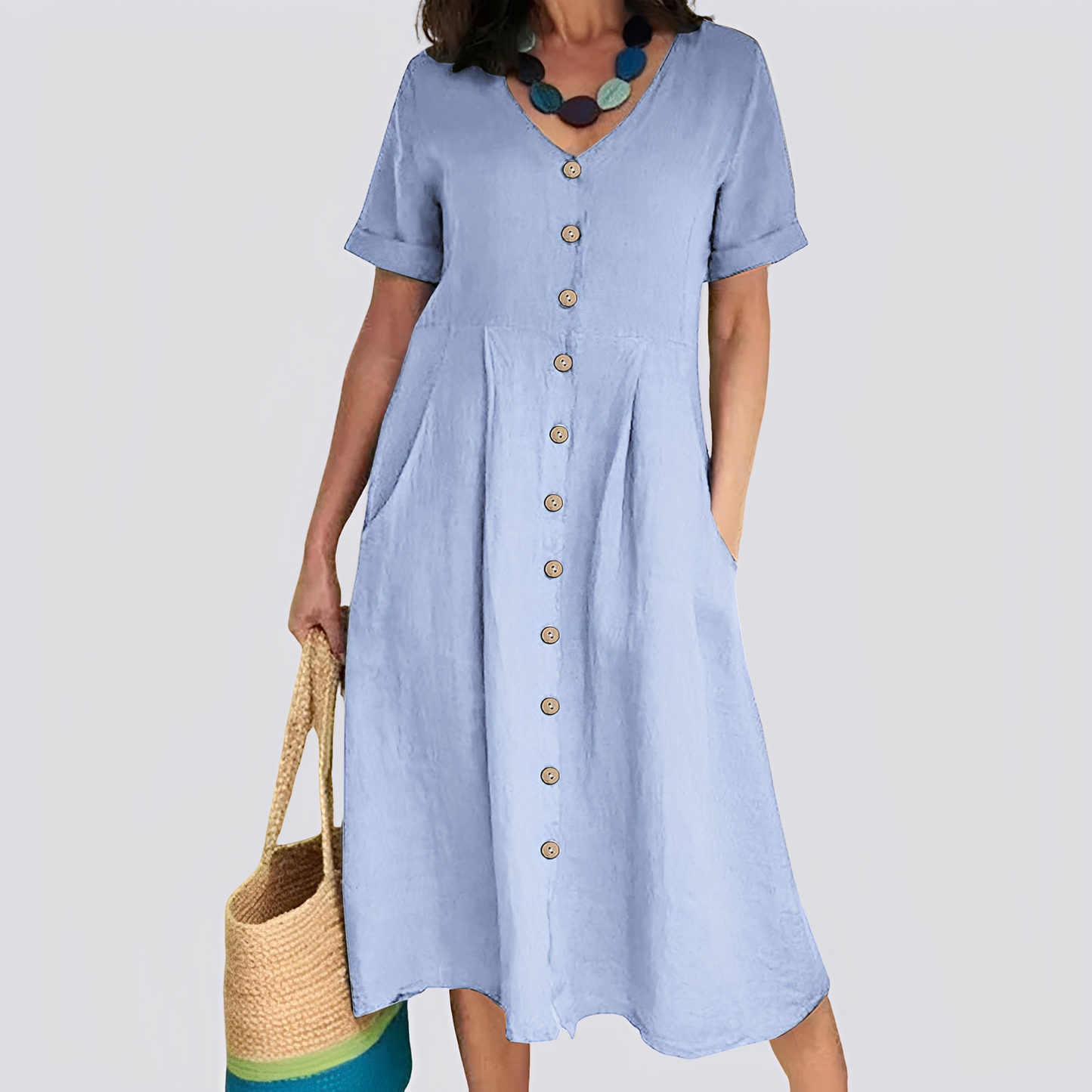 Sommerkleid Damen Hochtaille Locker Geschnitten