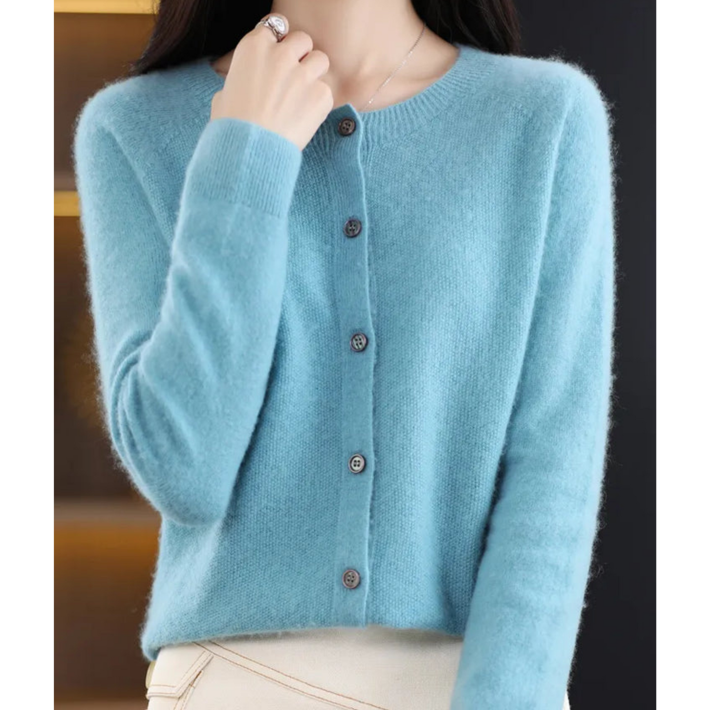Damen Cardigan Rundhals Pullover Glamour Lang