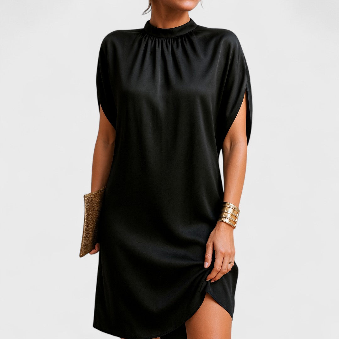 Damen Minikleid Lockeres Sommerkleid Mit Hochem Kragen - BerlinGlamour
