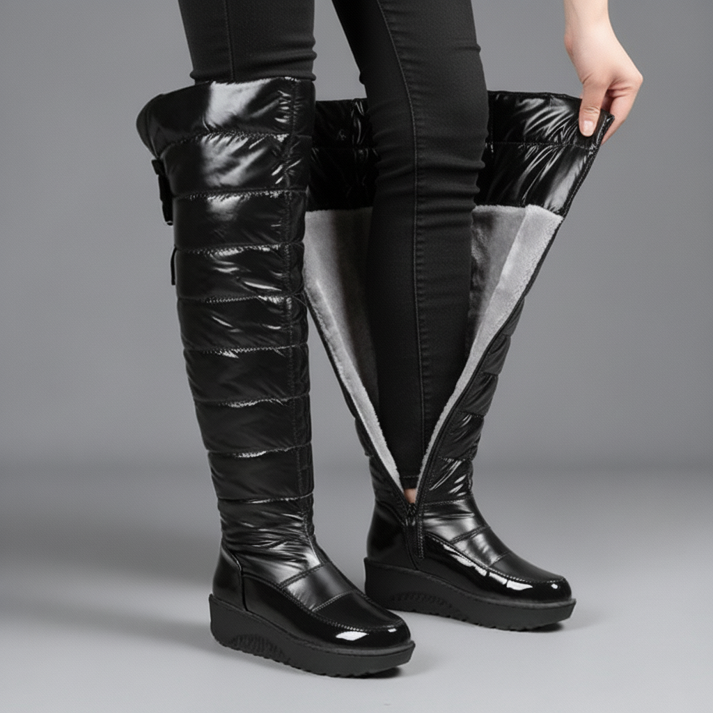 Damen Winterstiefel Gefüttert Warm Overknee Stiefel mit Schleife