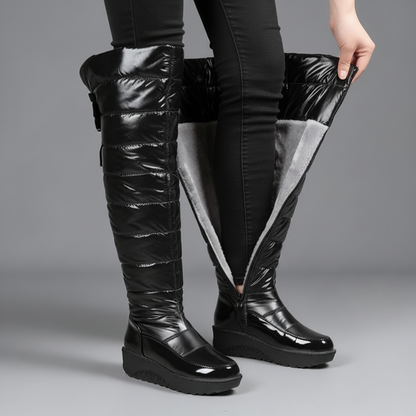 Damen Winterstiefel Gefüttert Warm Overknee Stiefel mit Schleife