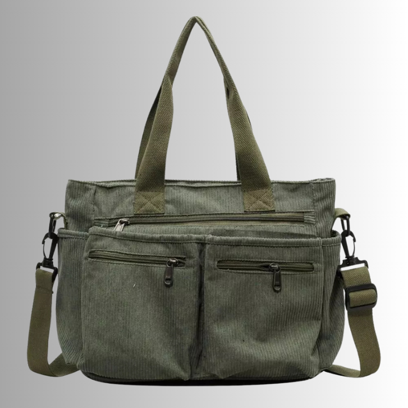 Große Cord Schultertasche Stylisch Reißverschluss