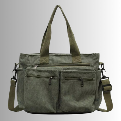 Große Cord Schultertasche Stylisch Reißverschluss