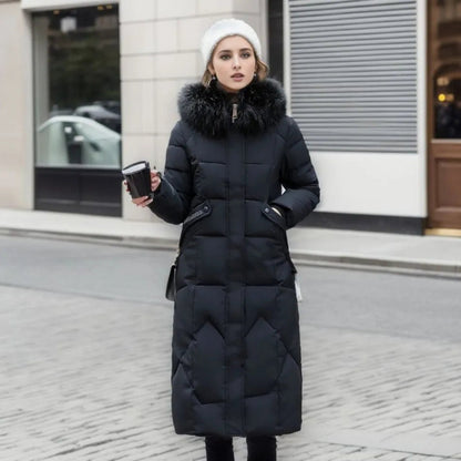 Damen Winterjacke Lang Kapuze Fellbesatz Warm