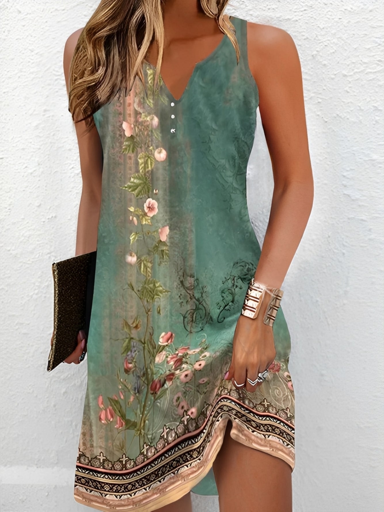 Ärmelloses Damenkleid Bedruckt Sommerkleid Elegannt