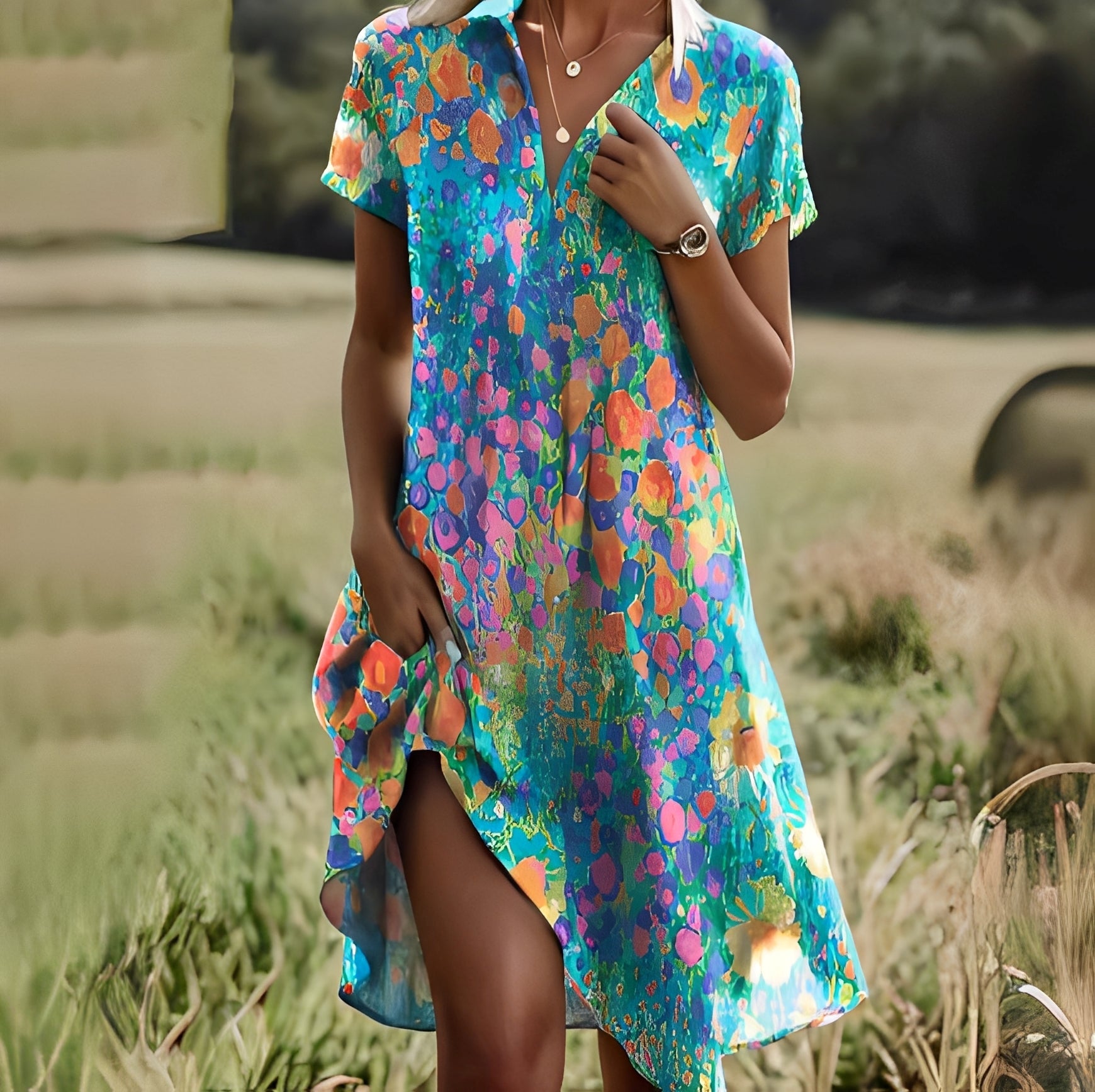 Damenkleid Kurzärmelig Elegantes Sommerkleid - BerlinGlamour
