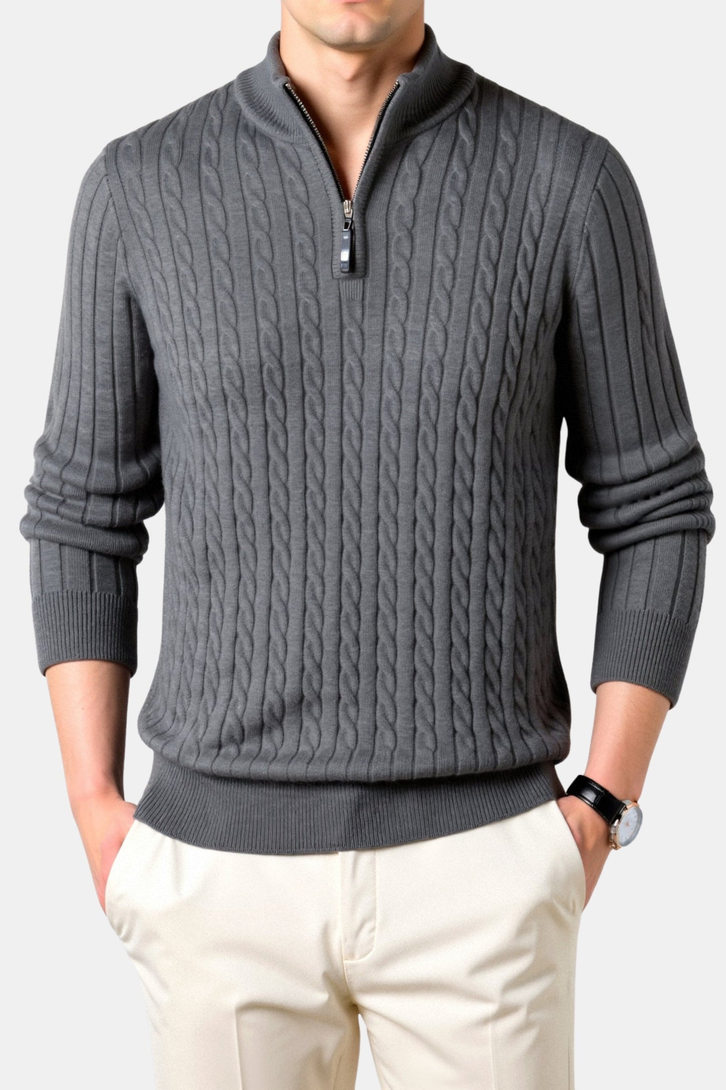 Strickpullover Zopfmuster mit Reißverschluss Damengröße