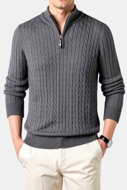 Strickpullover Zopfmuster mit Reißverschluss Damengröße