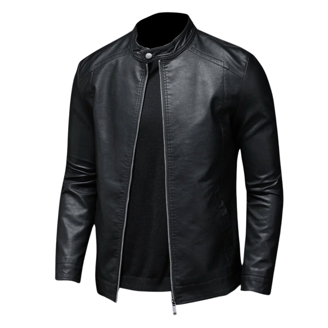 Leder Bikerjacke Herren Trendig Schwarz Ledermantel