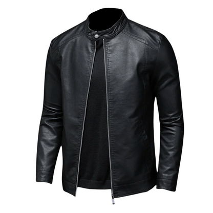 Leder Bikerjacke Herren Trendig Schwarz Ledermantel