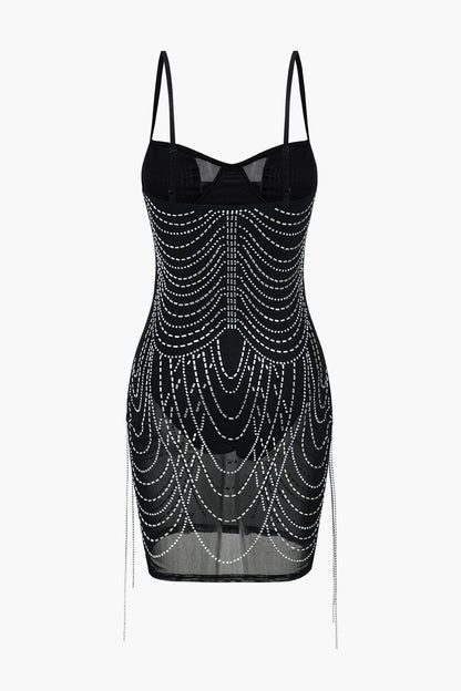 Glitzerndes Minikleid Strass Verziert Elegant