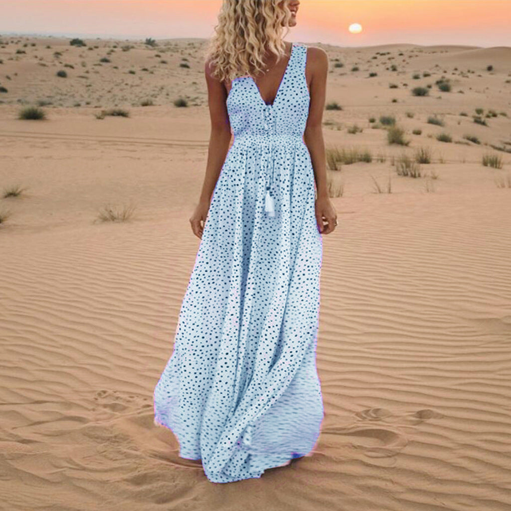 Boho Kleid mit V-Ausschnitt A-Linie Patchwork Design - BerlinGlamour