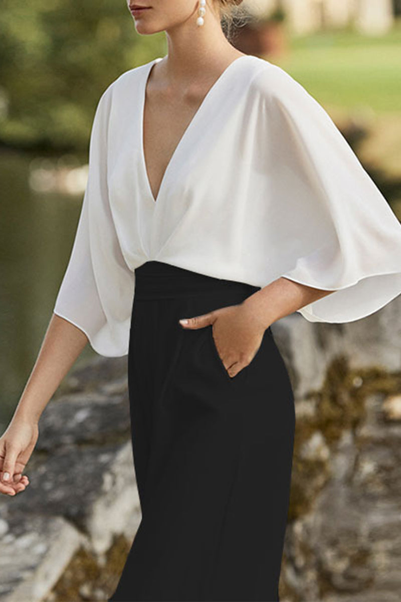 Elegante Jumpsuit mit V-Ausschnitt und Kontrastfarben - BerlinGlamour