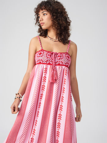 Damen Maxikleid Ethno Muster Träger Schlitz