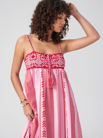 Damen Maxikleid Ethno Muster Träger Schlitz