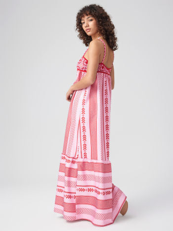 Damen Maxikleid Ethno Muster Träger Schlitz