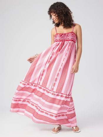 Damen Maxikleid Ethno Muster Träger Schlitz